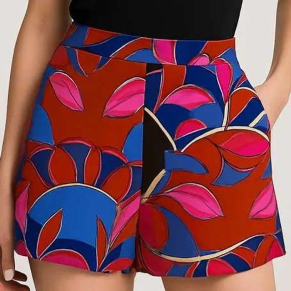 Zara Pants - Zara Shorts Womens Small Multicolor Abstract Floral High Waisted Summer Festival